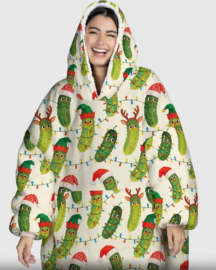 Cheerful Christmas Pickle Blanket Hoodie