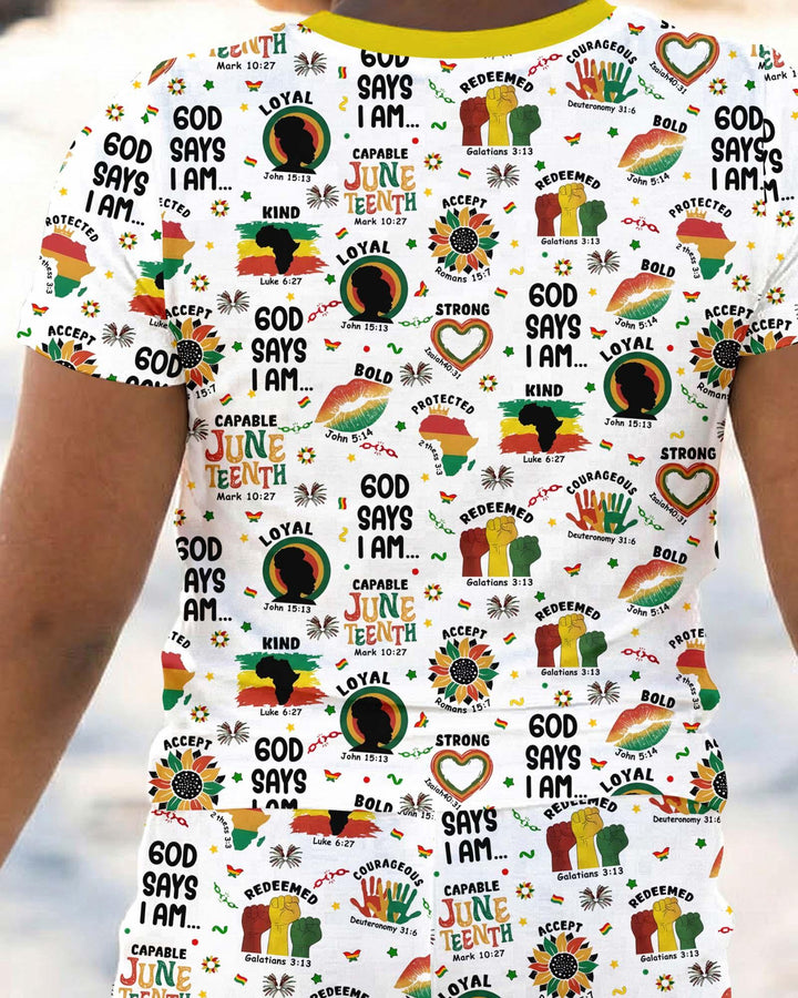 God Says I Am Juneteenth Bamboo Two Piece Short Sleeve Pajama Set
