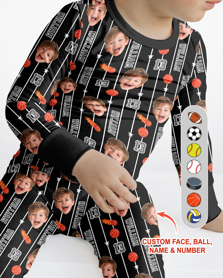 Custom Photo Name & Number For Baseball, Softball, Soccer, Football Lover Bamboo Two Piece Long Sleeve Pajama Set
