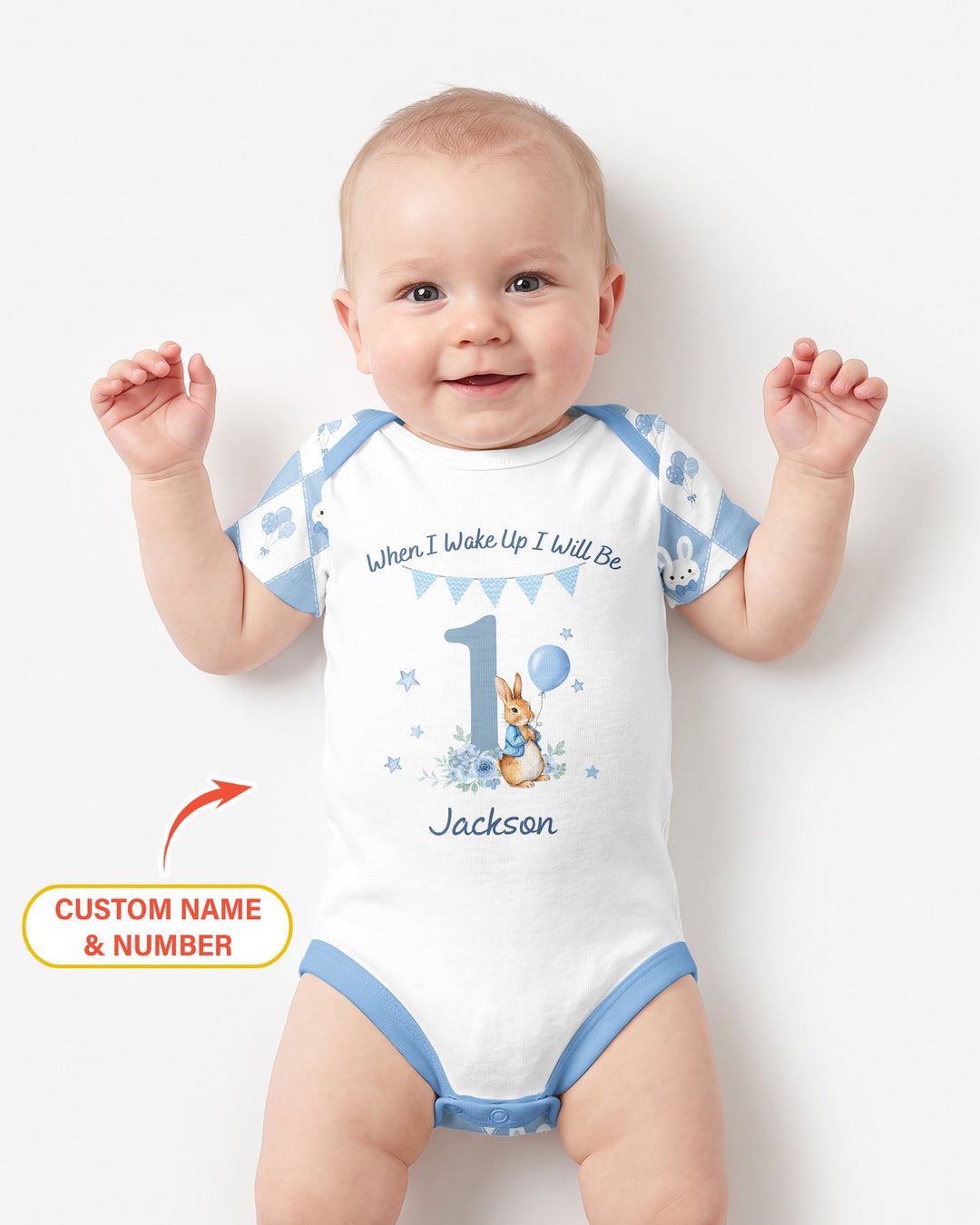 Custom Name When I Wake Up Bunny Birthday Bamboo Bodysuit