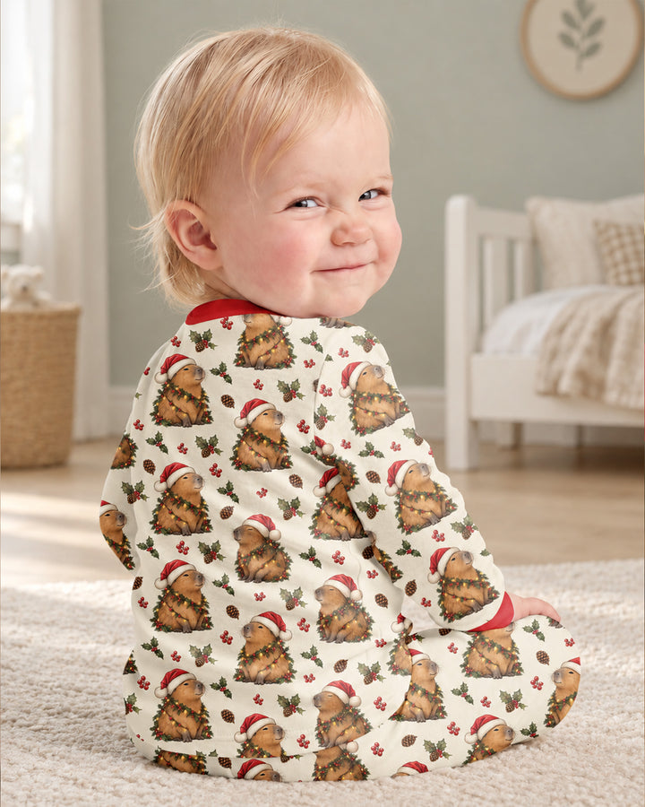 Cozy Christmas Capybara Bamboo Two Piece Long Sleeve Pajama Set