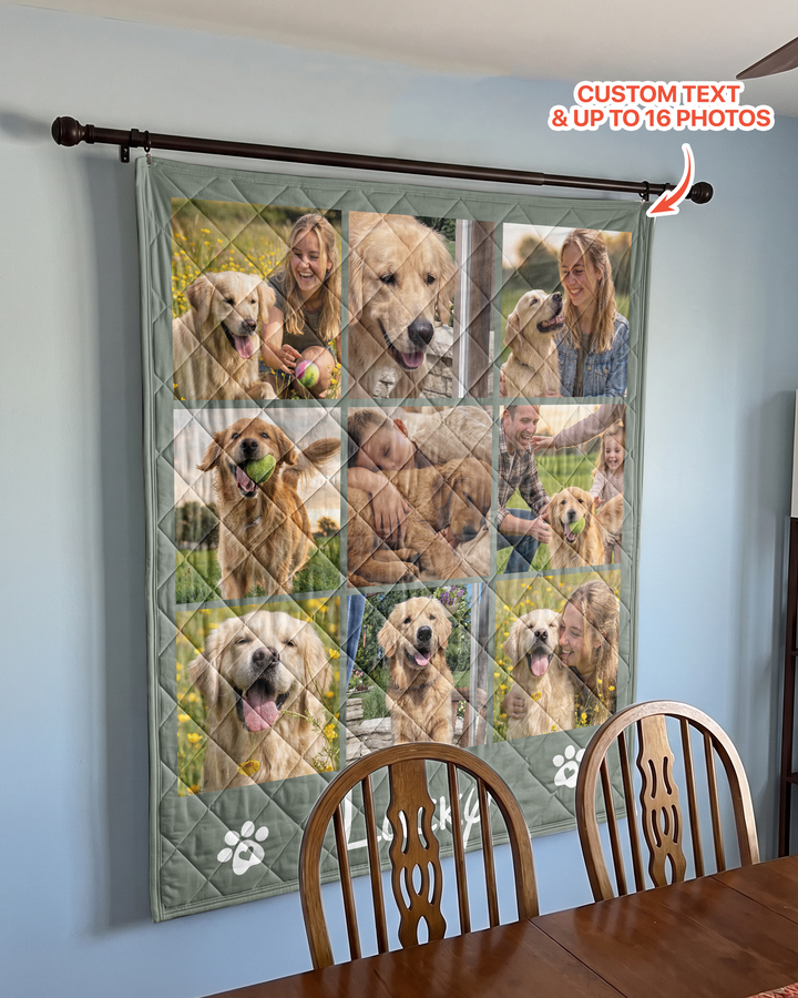 Custom Pet Photo Collage Bamboo Quilt Blanket