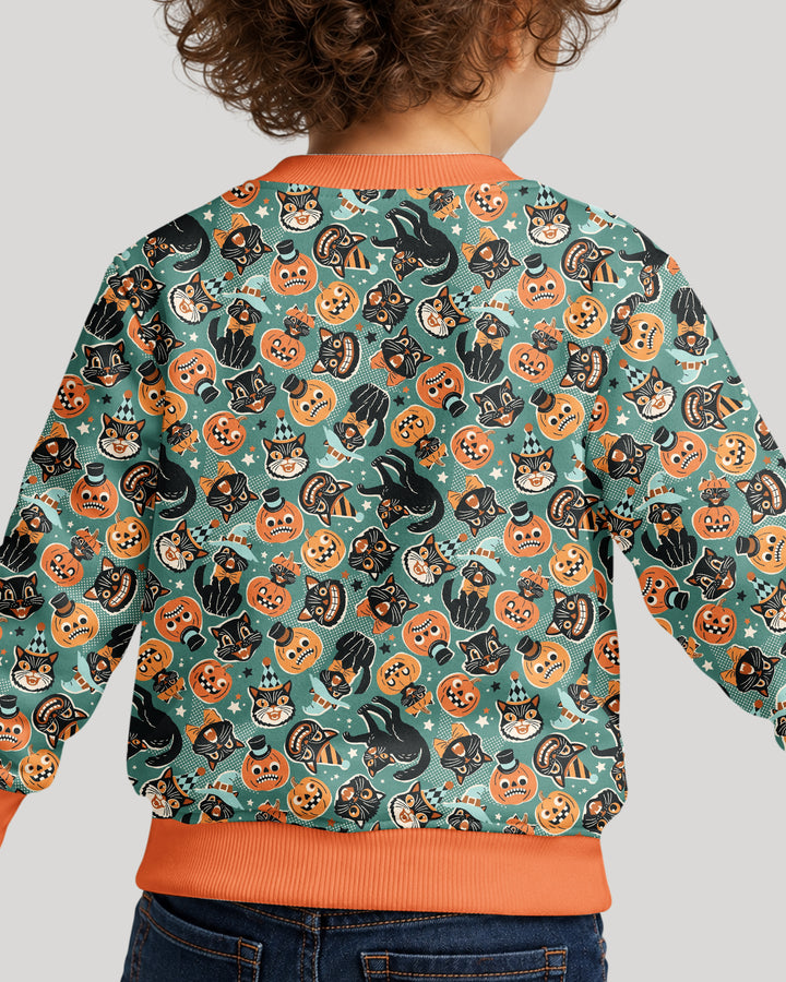 Retro Black Cat Witch Pumpkin Halloween Bamboo Crewneck Sweatshirt