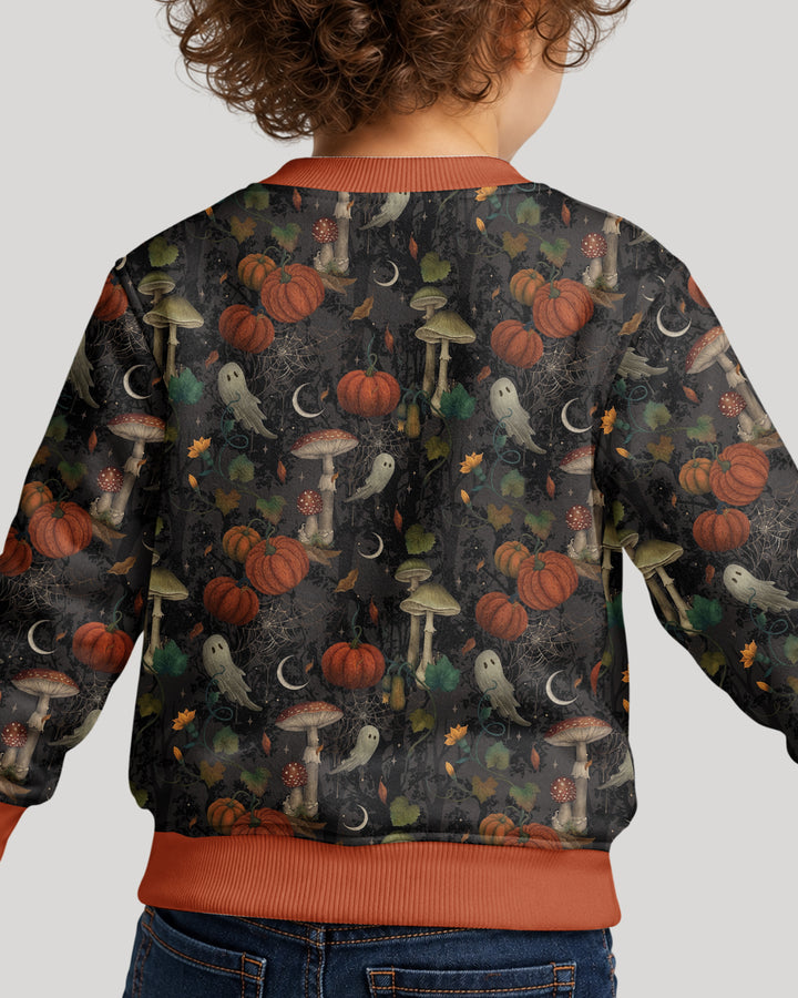 Spooky Cute Ghost Pumpkin Mushroom Halloween Bamboo Crewneck Sweatshirt