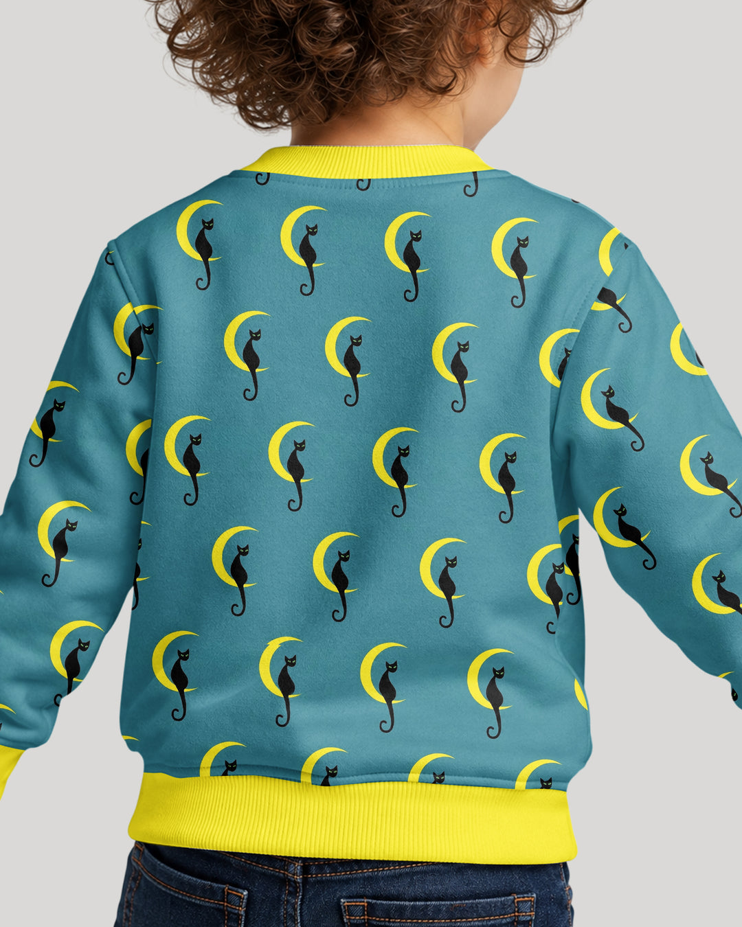 Black Cat Crescent Moon Celestial Night Bamboo Crewneck Sweatshirt