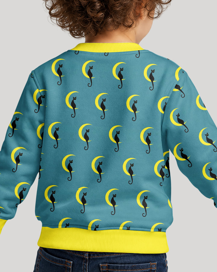 Black Cat Crescent Moon Celestial Night Bamboo Crewneck Sweatshirt