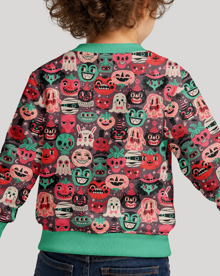 Retro Halloween Monsters Ghost Pumpkin Mummy Bamboo Crewneck Sweatshirt