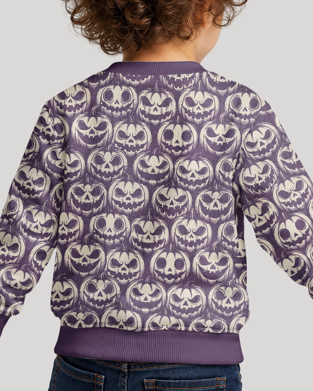 Retro Halloween Jack-O-Lantern Spooky Faces Bamboo Crewneck Sweatshirt