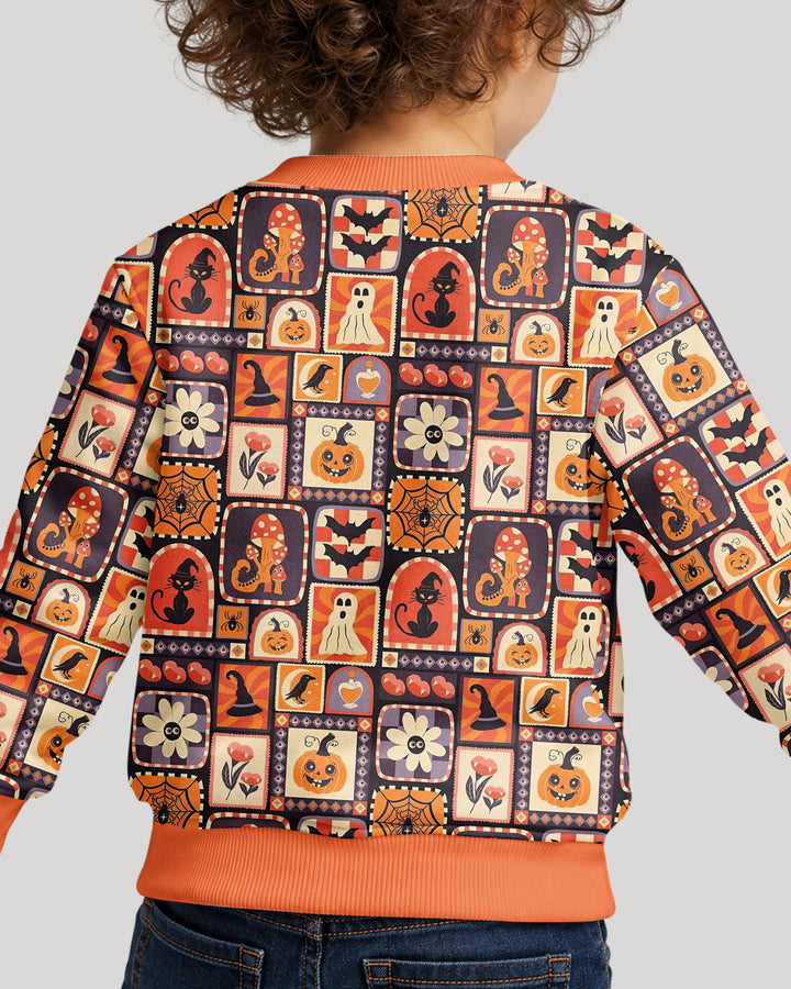 Retro Halloween Patchwork Icons Bamboo Crewneck Sweatshirt