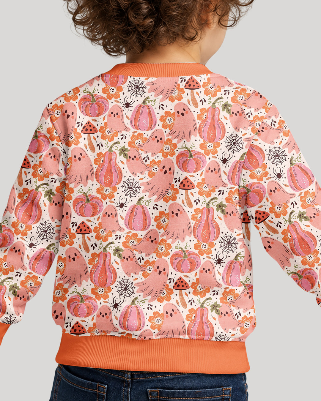 Pink Ghost Pumpkin Fall Floral Halloween Bamboo Crewneck Sweatshirt