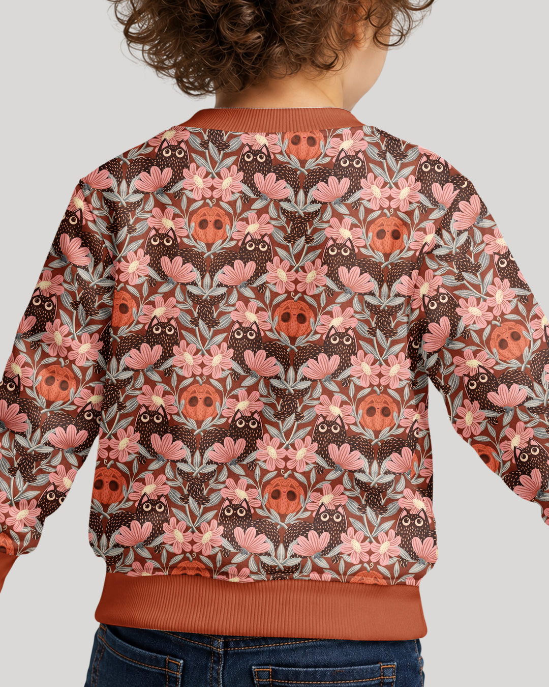 Spooky Owl Pumpkin Folk Floral Halloween Bamboo Crewneck Sweatshirt