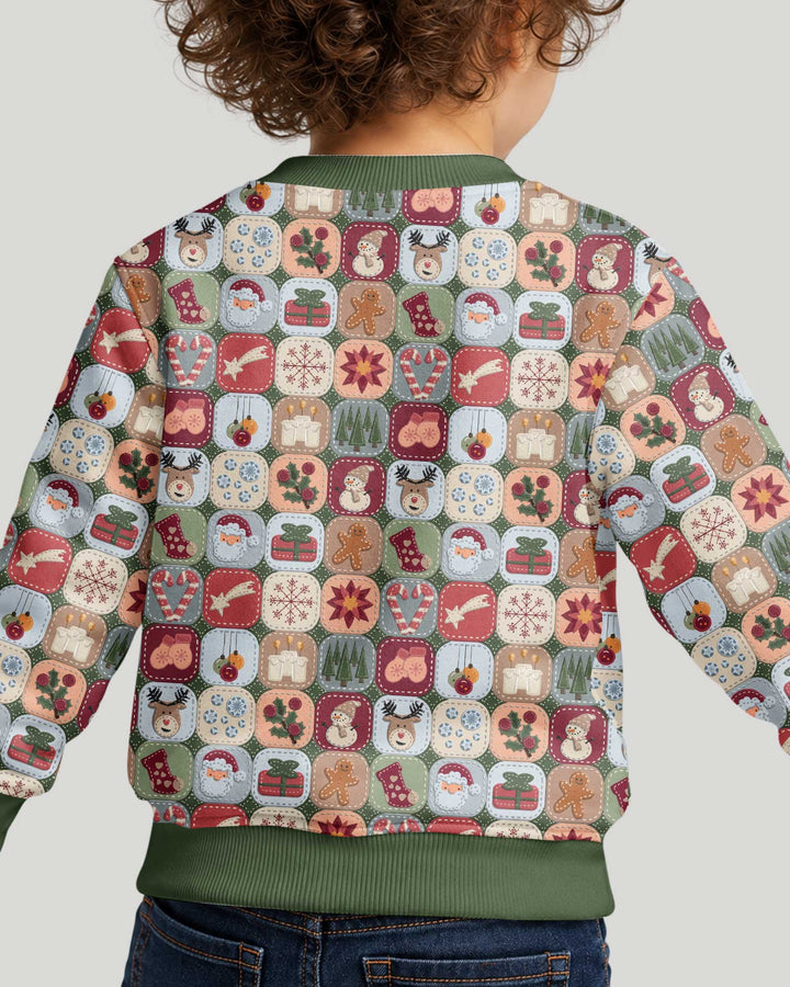 Christmas Felt Patchwork Bamboo Crewneck Sweatshirt