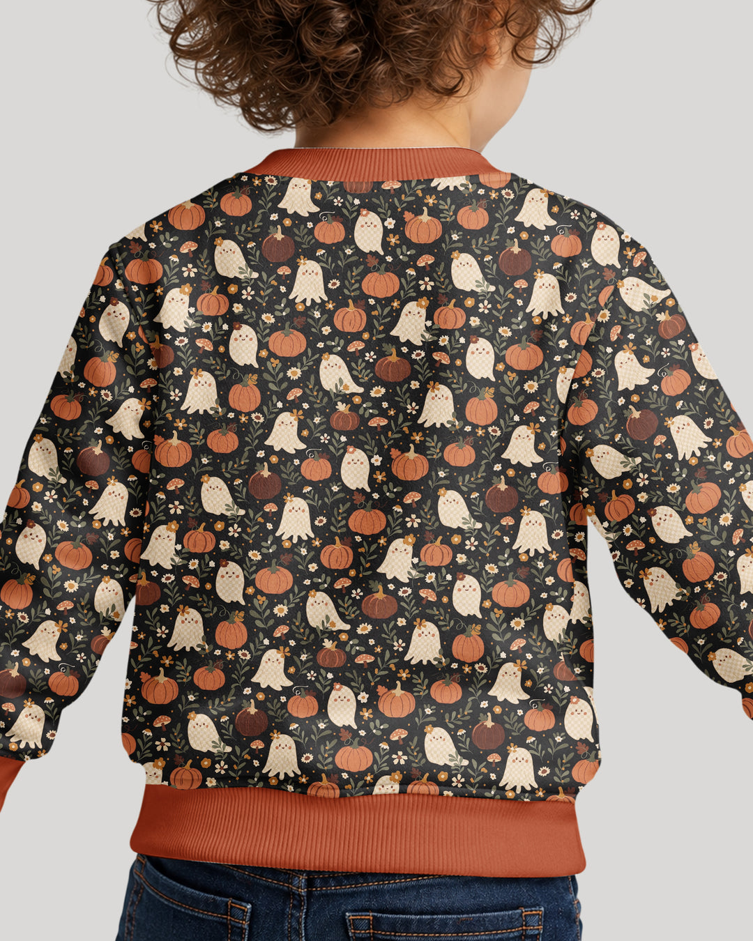 Ghost Pumpkin Harvest Floral Halloween Bamboo Crewneck Sweatshirt