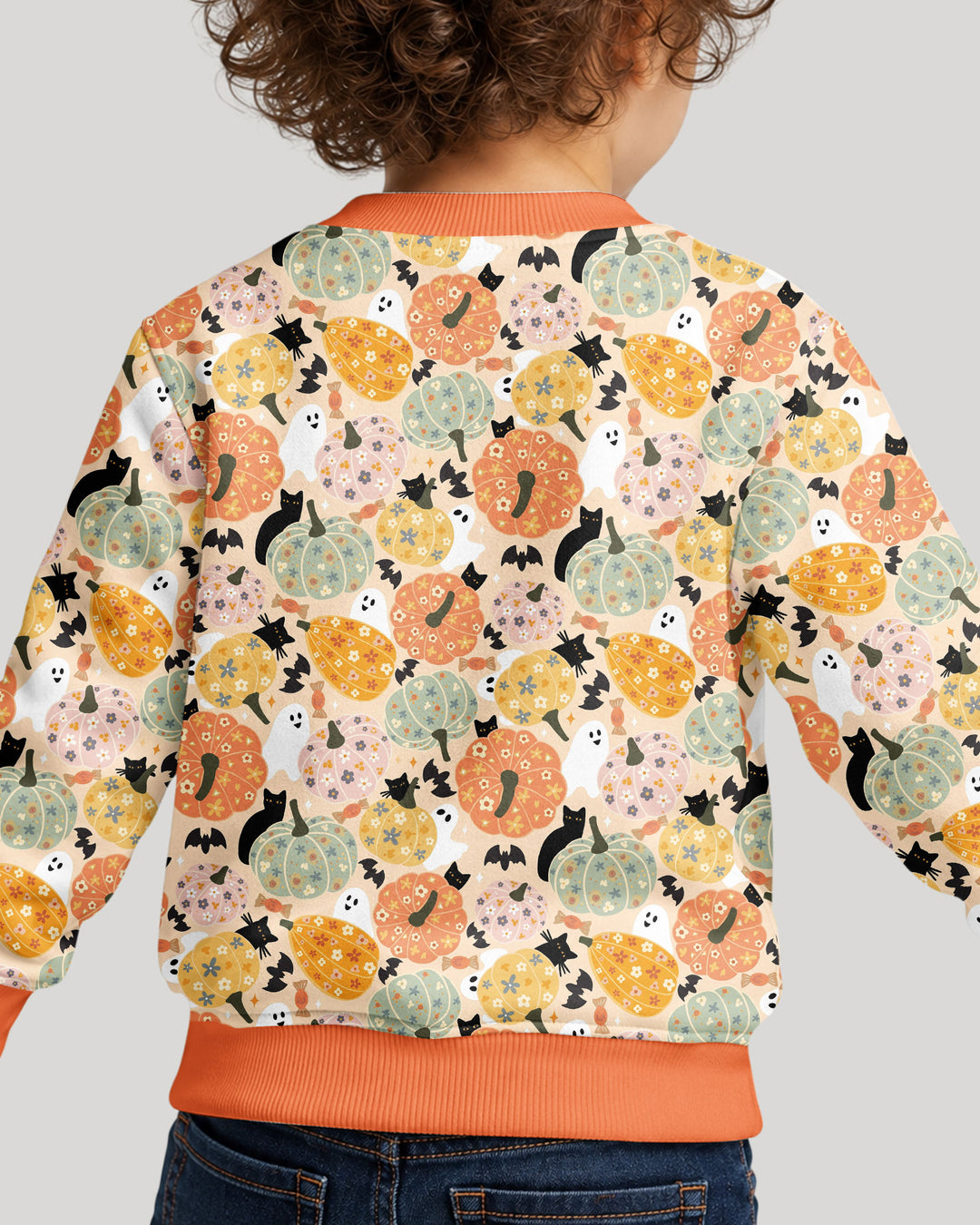Floral Pumpkin Ghost Halloween Bamboo Crewneck Sweatshirt