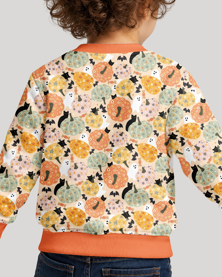 Floral Pumpkin Ghost Halloween Bamboo Crewneck Sweatshirt