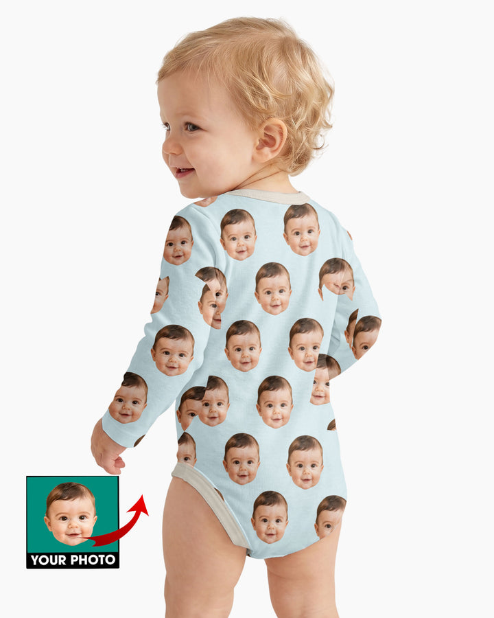 Custom Baby Face Bodysuit, Long/Short Sleeve Baby Romper, All Over Print Newborn Gift