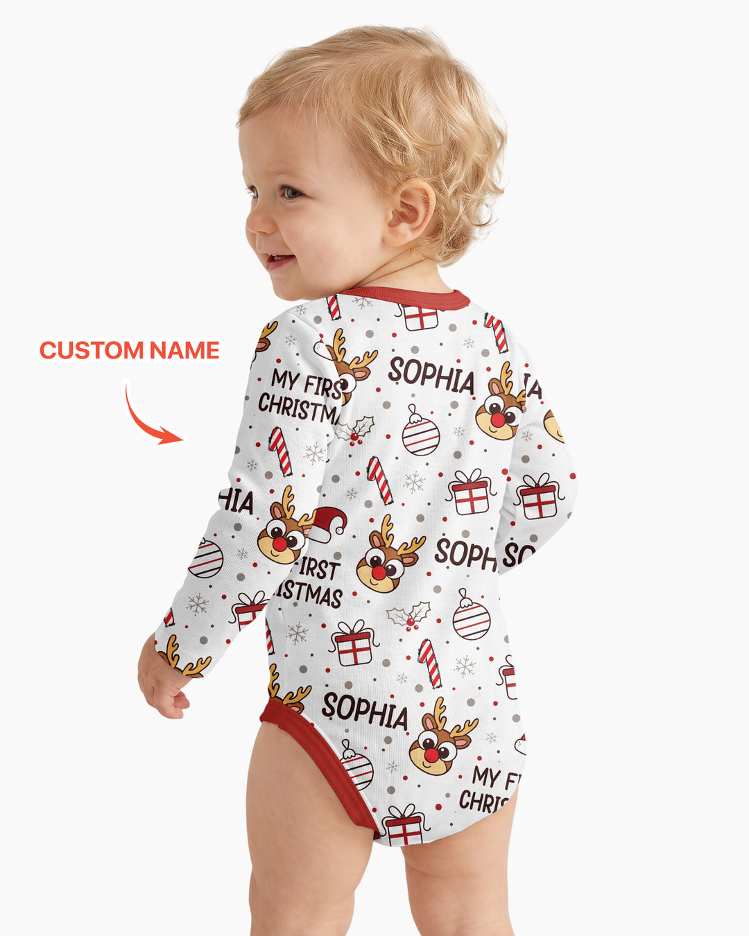 Custom Name Reindeer Doodle My First Christmas Bamboo Bodysuit