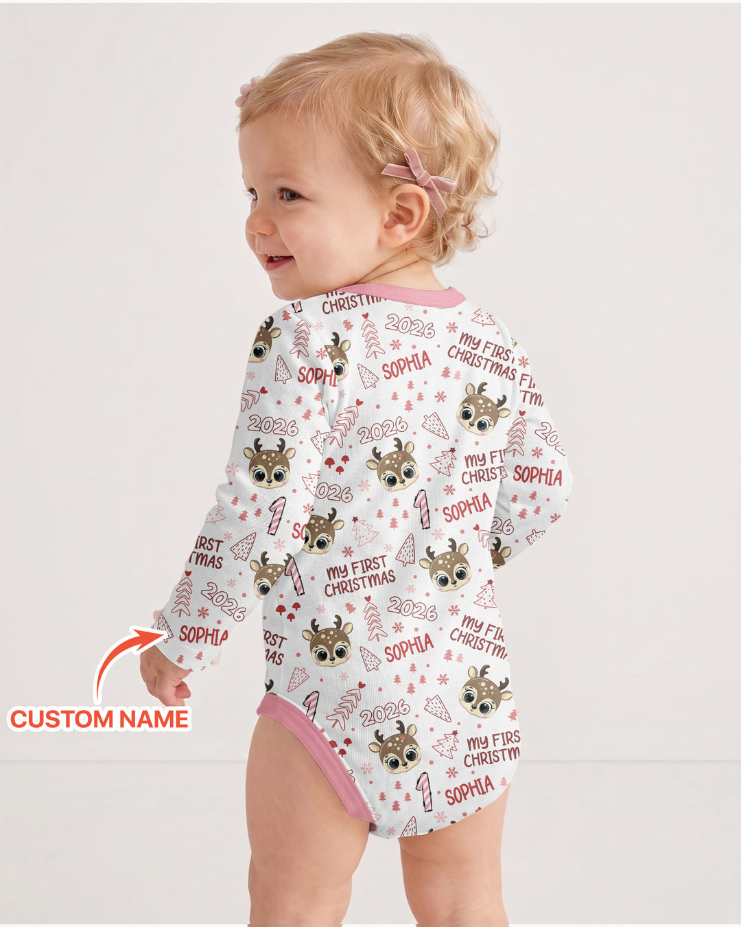 Custom Name Cute Reindeer My First Christmas Bamboo Bodysuit