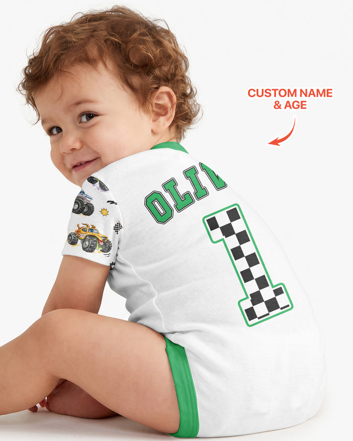 Personalized Monster Truck Birthday Bamboo Bodysuit