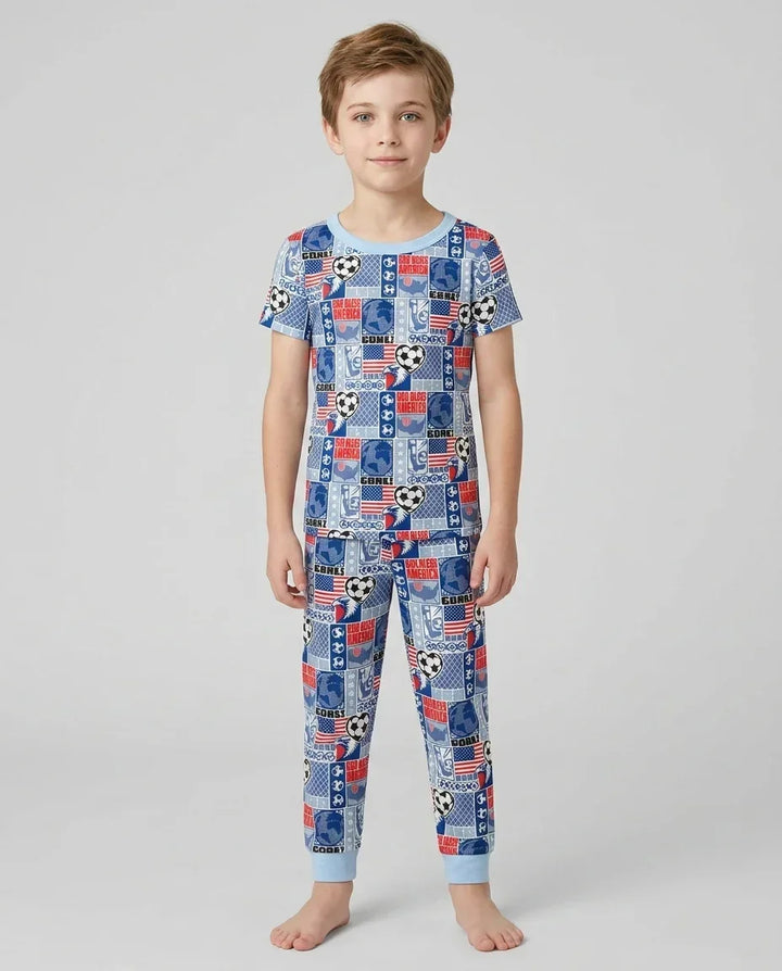 World Soccer God Bless America Bamboo Two Piece Short Sleeve Pajama Set