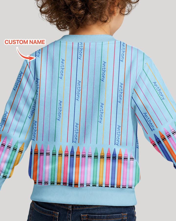 Custom Name Crayon Lines Bamboo Crewneck Sweatshirt