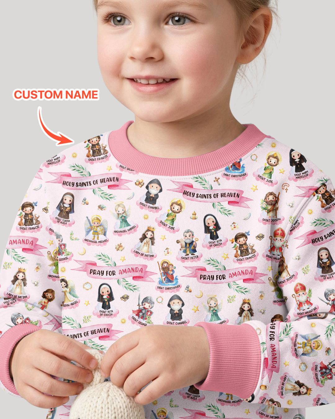 Sudadera de cuello redondo de bambú con nombre personalizado "Holy Saints of Heaven"