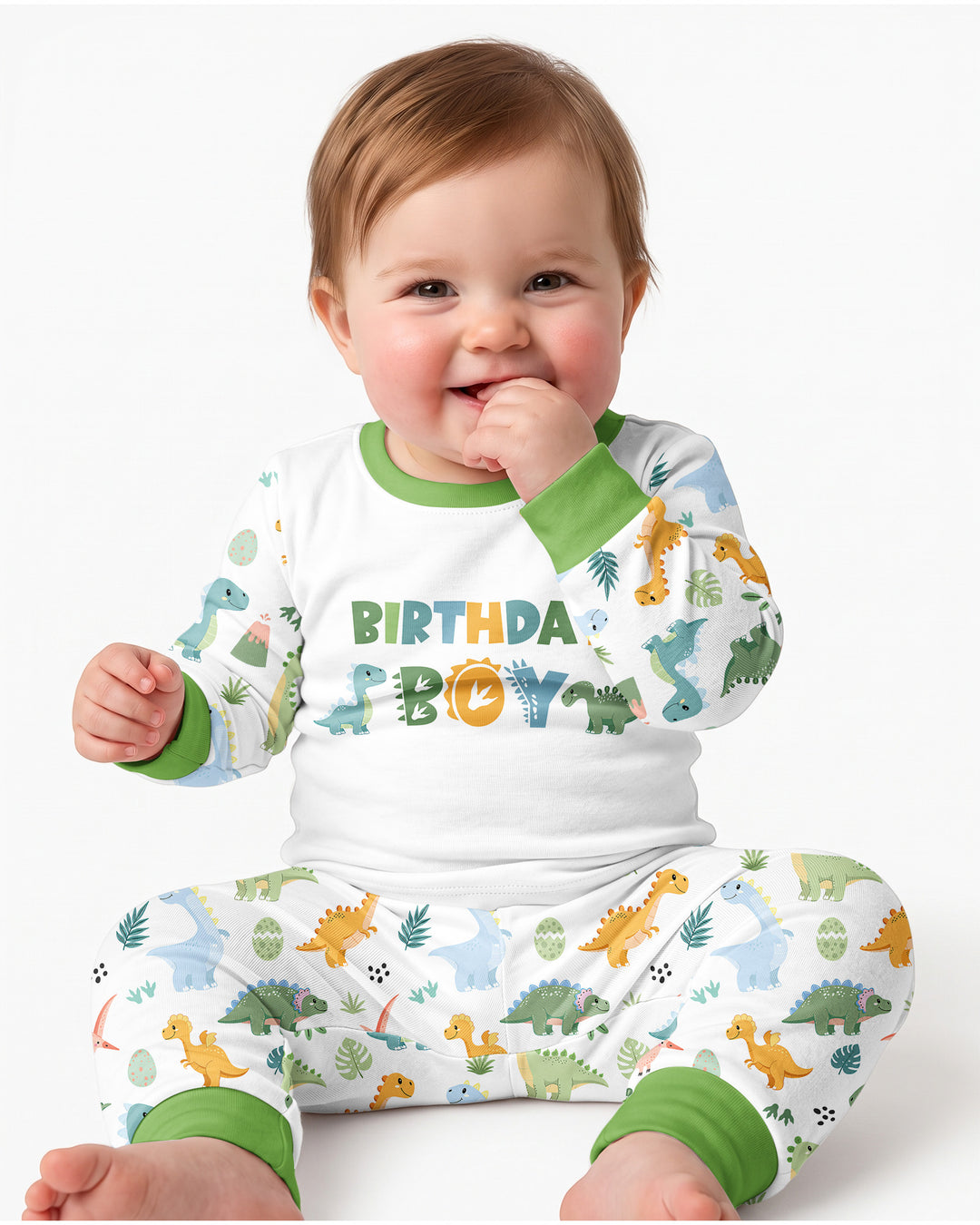 Personalized Dinosaur Birthday Bamboo Two Piece Long Sleeve Pajama Set