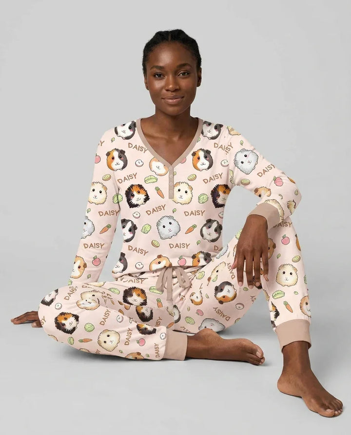 Pijama de bambú para mujer con el nombre de adorables cobayas