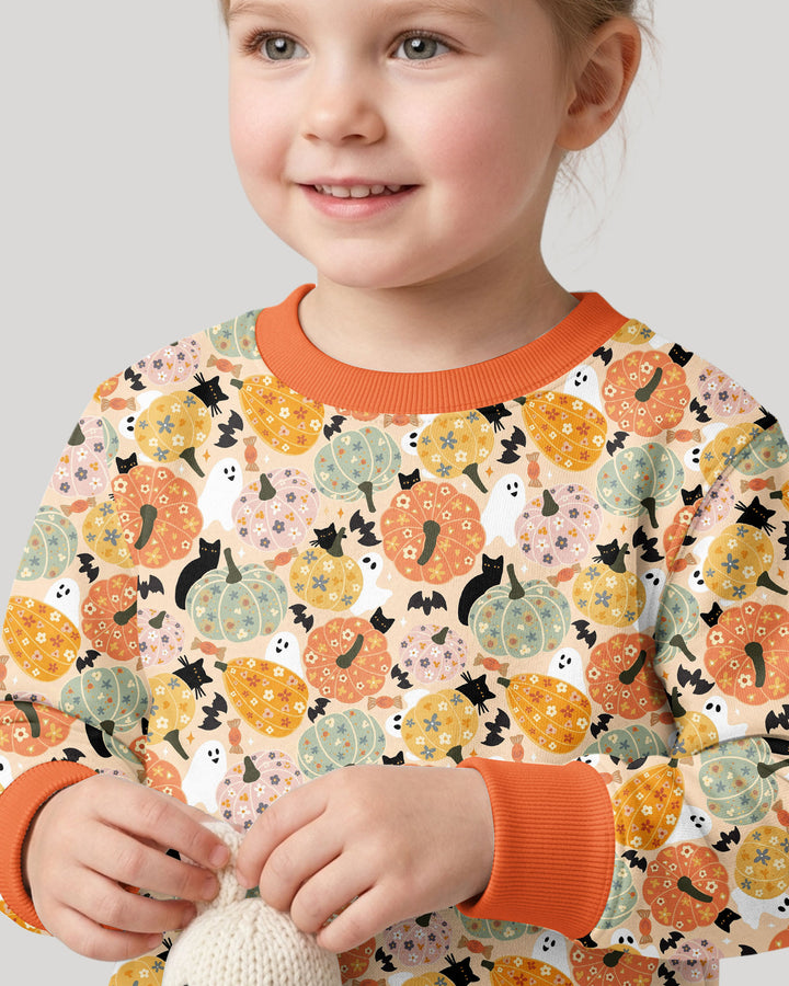 Floral Pumpkin Ghost Halloween Bamboo Crewneck Sweatshirt