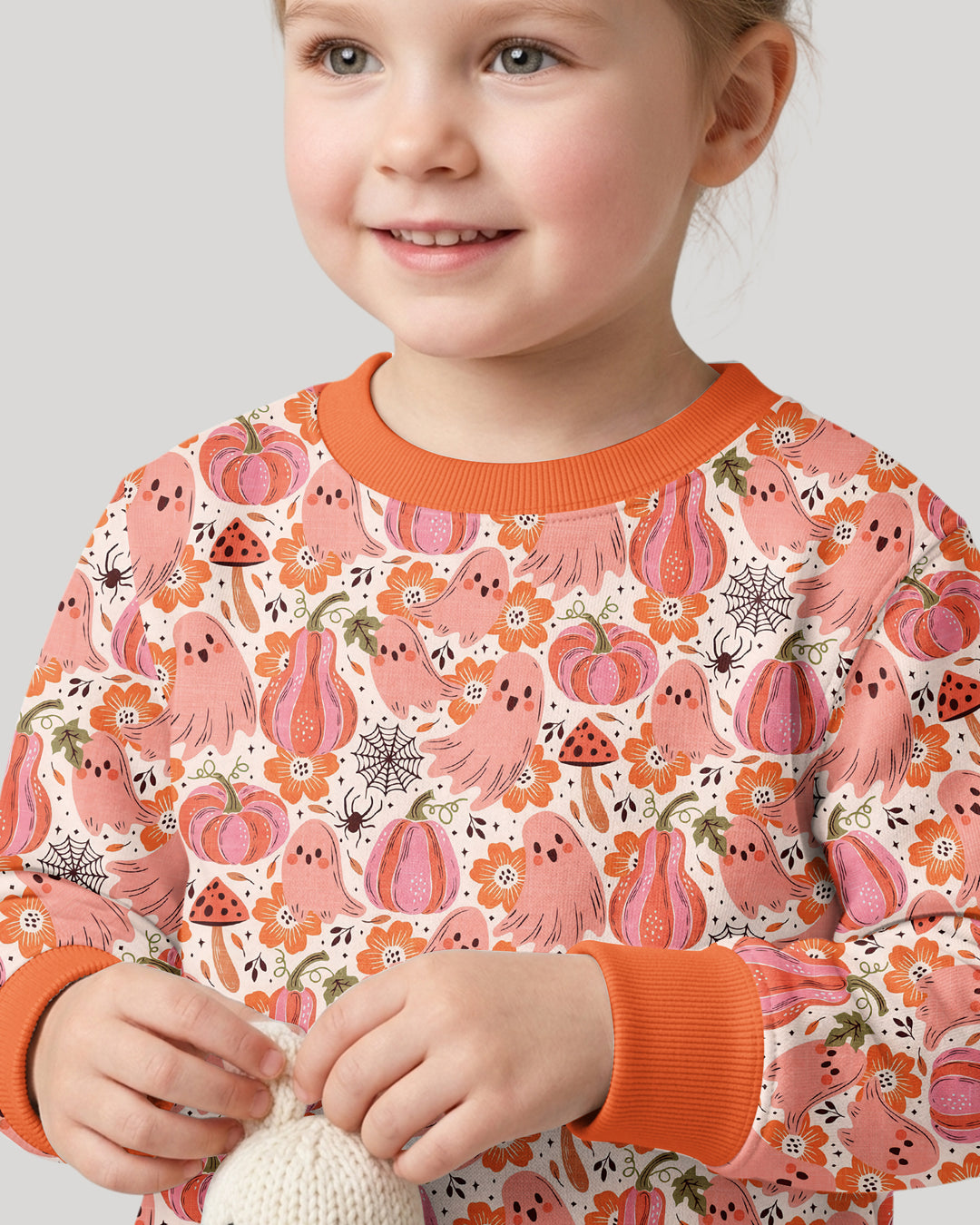 Pink Ghost Pumpkin Fall Floral Halloween Bamboo Crewneck Sweatshirt
