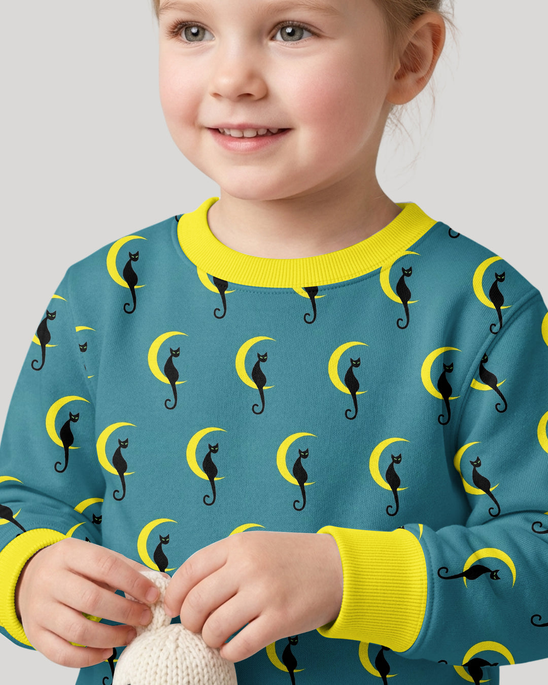 Black Cat Crescent Moon Celestial Night Bamboo Crewneck Sweatshirt