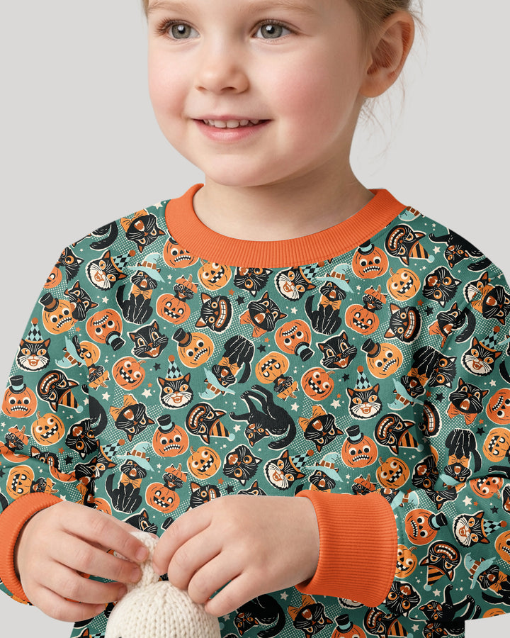 Retro Black Cat Witch Pumpkin Halloween Bamboo Crewneck Sweatshirt