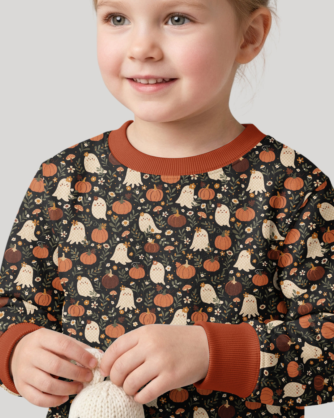 Ghost Pumpkin Harvest Floral Halloween Bamboo Crewneck Sweatshirt