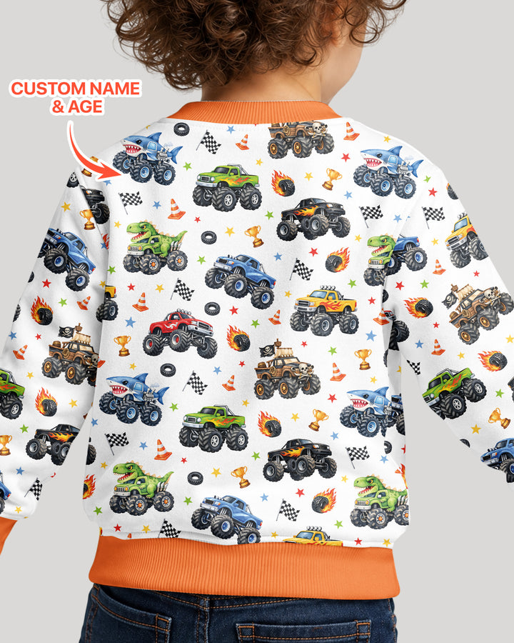 Personalized Monster Trucks Birthday Boy Bamboo Crewneck Sweatshirt