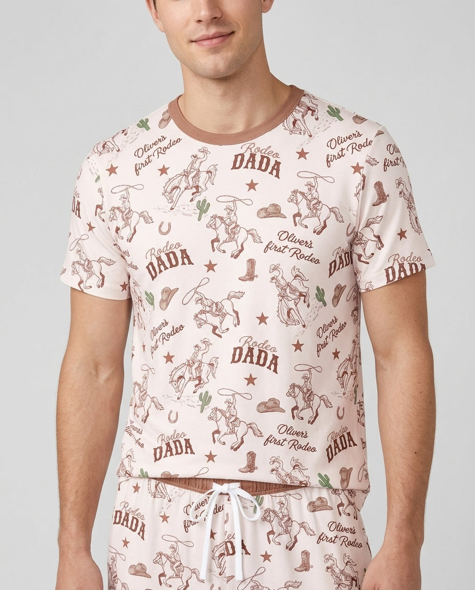 Custom Name First Rodeo Family Matching Bamboo Men Short Sleeve Short Pajama Set