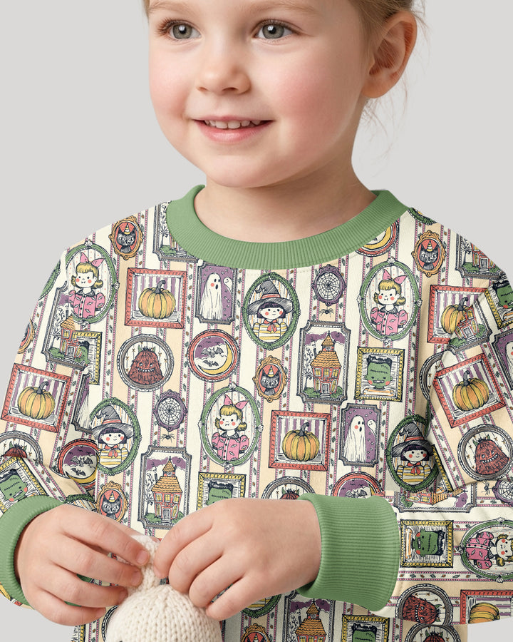 Vintage Halloween Ghost Pumpkin Portraits Bamboo Crewneck Sweatshirt