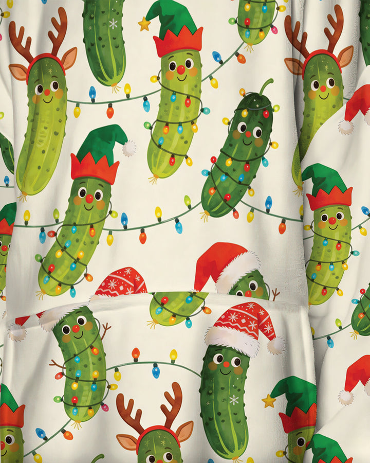 Cheerful Christmas Pickle Blanket Hoodie