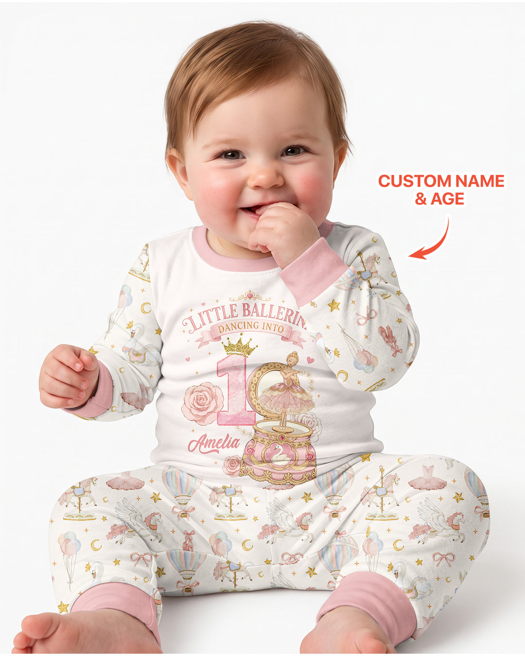 Little Ballerina Birthday Custom Name & Age Bamboo Two Piece Long Sleeve Pajama Set