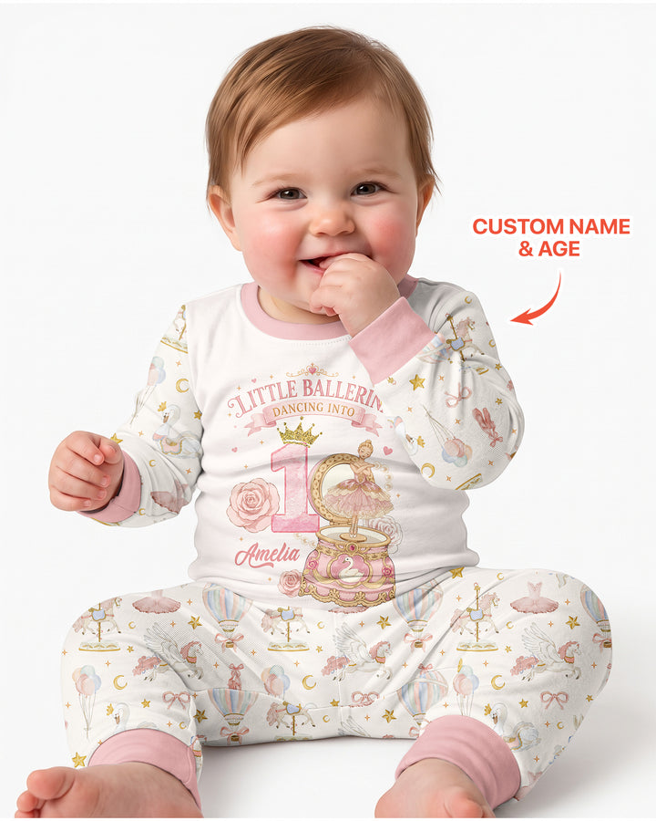 Little Ballerina Birthday Custom Name & Age Bamboo Two Piece Long Sleeve Pajama Set