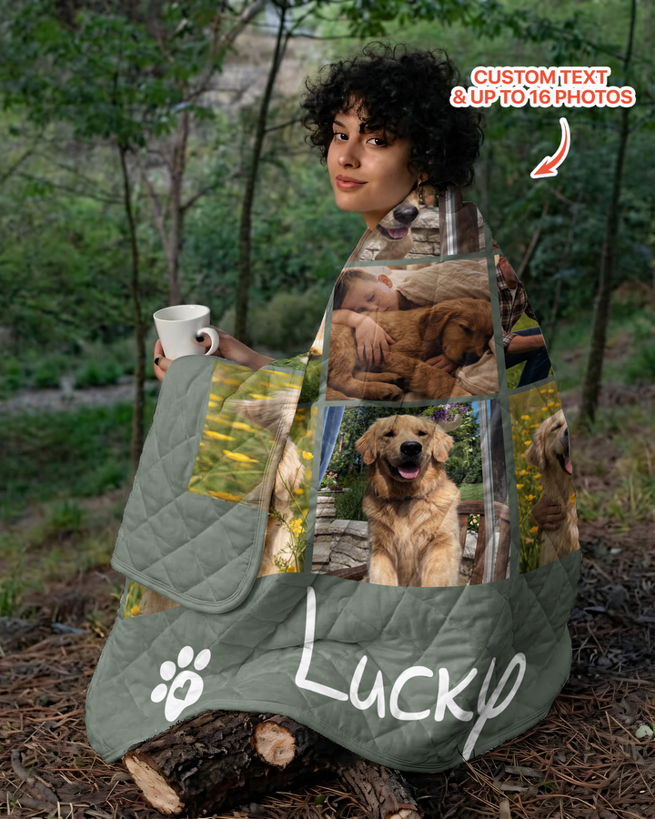 Custom Pet Photo Collage Bamboo Quilt Blanket