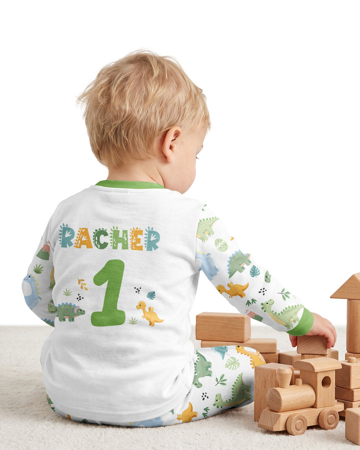 Personalized Dinosaur Birthday Bamboo Two Piece Long Sleeve Pajama Set