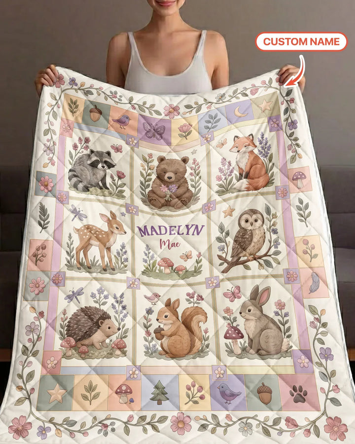 Custom Name Woodland Animal Bamboo Quilt Blanket