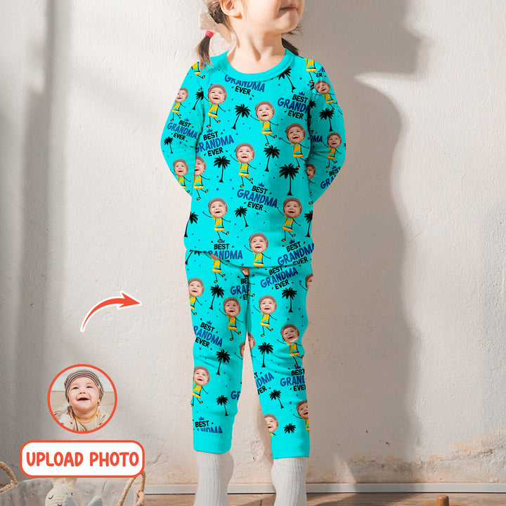 Custom Photo Best Mom Nana Ever Two Piece Long Sleeve Pajama Set For Christmas