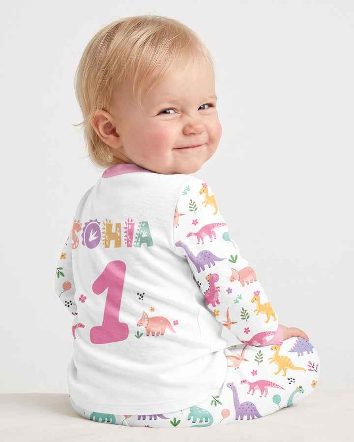 Personalized Dinosaur Birthday Bamboo Two Piece Long Sleeve Pajama Set