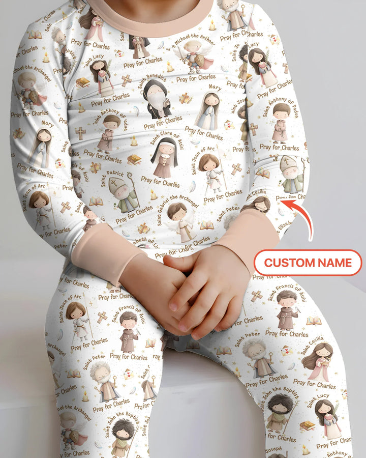 Pray For Me Custom Name Bamboo Two Piece Long Sleeve Pajama Set