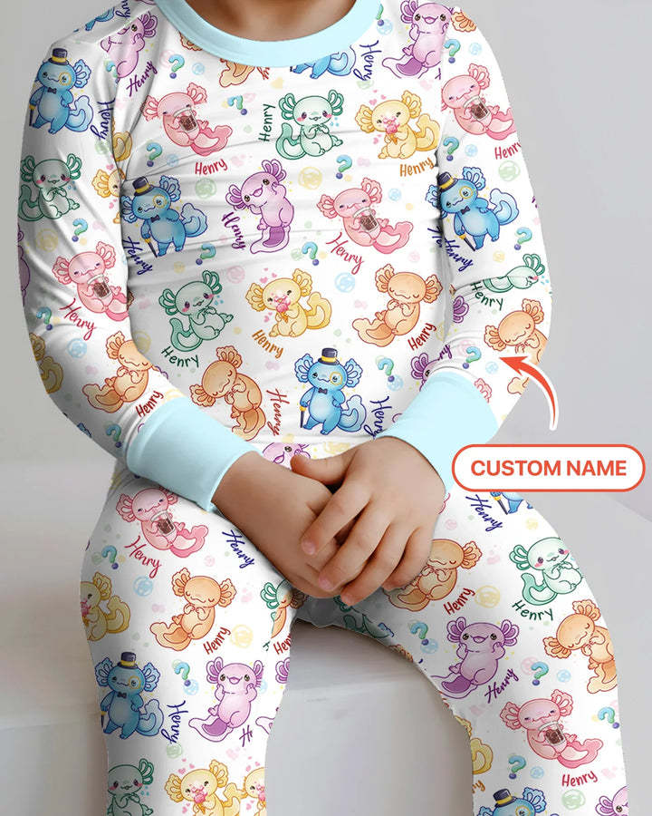 Conjunto de pijama de dos piezas de manga larga de bambú con preguntas de ajolote