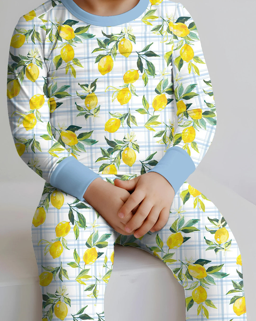 Mediterranean Lemons Family Matching Bamboo Two Piece Long Sleeve Pajama Set