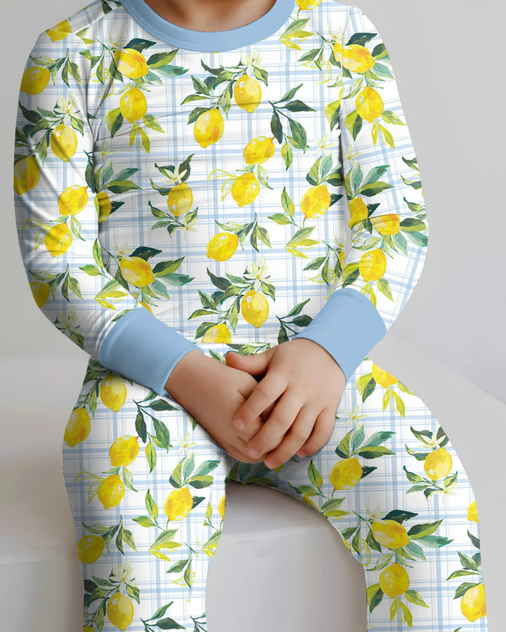 Mediterranean Lemons Family Matching Bamboo Two Piece Long Sleeve Pajama Set