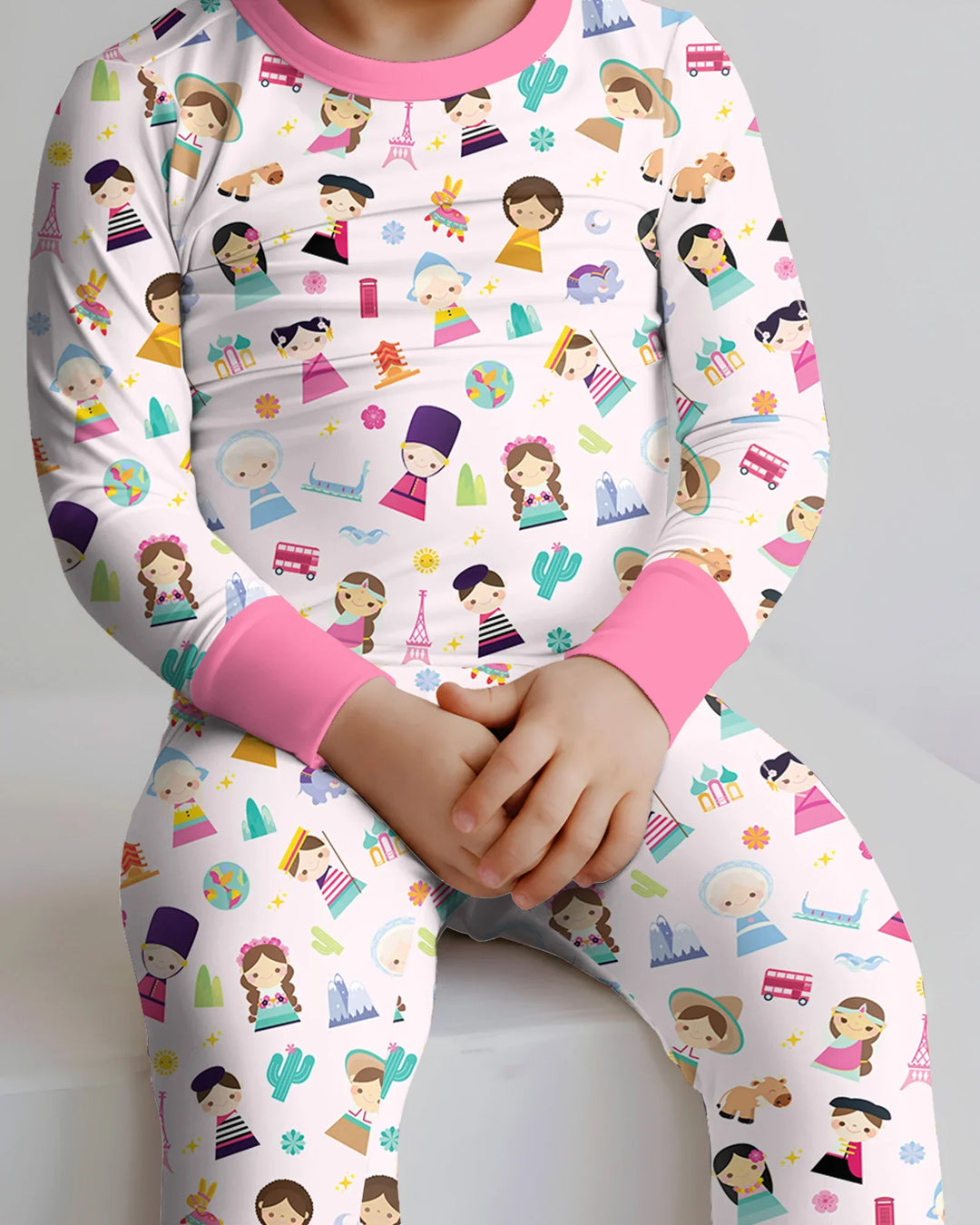 Tiny Friends Around the World Bamboo Two Piece Long Sleeve Pajama Set