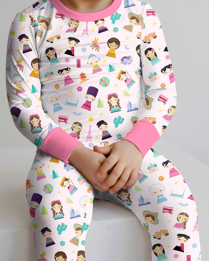 Tiny Friends Around the World Bamboo Two Piece Long Sleeve Pajama Set